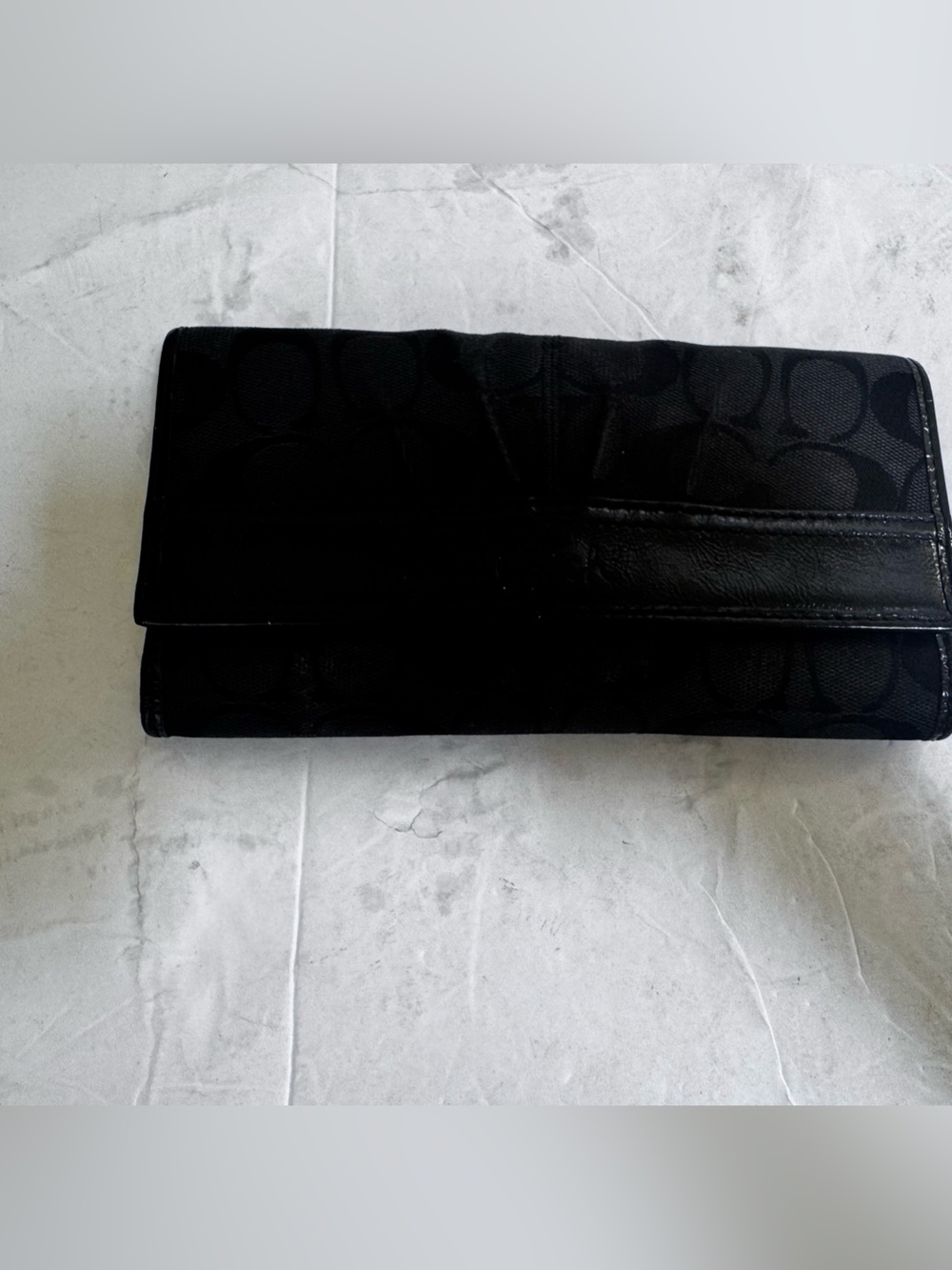 Coach Signature C Jacquard Leather TriFold Wallet Black Clutch Card Case Canvas - Picture 4 of 16
